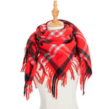 Europe and the United States new round yarn striped lattice polyester long tassel barbed hair square scarf women's men's scarf shawl