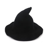 Halloween cotton yarn knitted wizard hat foldable black pointed witch hat girl wide brim costume cosplay party hat