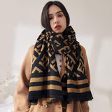 Women's Fall Winter Scarf Classic Tassel Plaid Scarf Warm Soft Chunky Large Blanket Wrap Shawl Scarves-Yellow