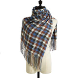 Warm autumn and winter soft scarf plaid-blue camel