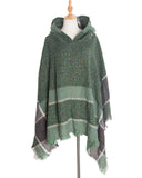 Spring Autumn Winter Herringbone Pattern Ladies Hooded Shawl Pullover Cloak