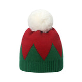 Autumn and winter knitted hat green red stitching wool hat warm fur ball cold hat Christmas hat