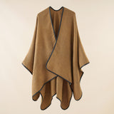 Versatile all seasons cashmere like women's shawl leather with solid camel split edges