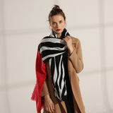 Zebra pattern patchwork scarf women's winter dual-use long shawl contrast color imitation cashmere square scarf