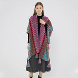 Women's retro cashmere like knitting jacquard travel cape is comfortable