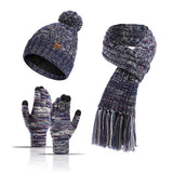 Autumn and winter new knitted wool color hat thickened scarf touch screen gloves three-piece set