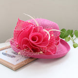 European and American temperament flax flower elegant banquet hat solid color curled sun hat women outdoor sun hat