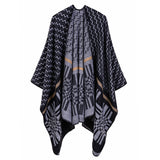 Women's cross wavy pattern geometry classic cashmere shawl with enlarged and thickened cloak street
