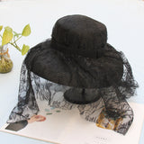 Hepburn ladies lace mesh straw hat seaside beach holiday sun hat women elegant sun hat