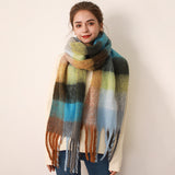 Mohair scarf for women in autumn and winter warm scarf thickened cashmere like check scarf