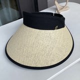 Ladies Wide Brim Straw Hat Sun Hat Summer Beach Foldable Ponytail Empty Top Hat UV Protection