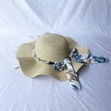 Summer big brim wave ladies straw hat pearl streamer hat beach travel hat casual fashion hat