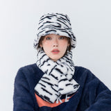 Men's and women's imitation rabbit fur fisherman hat scarf set tiger pattern warm hat scarf two-piece set