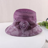 Organza flower print pot hat ladies summer thin breathable sun hat casual foldable