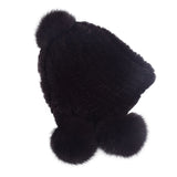 Women's ear protection fur hat in winter Rex rabbit hair knitting with fox hair three balls for warmth and thickening