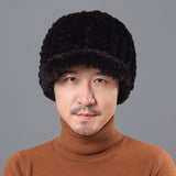 Men's Rex Rabbit Fur Hat Winter Thickened Warm Fur Peaked Cap