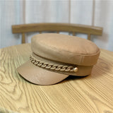 Autumn and winter hats Children's versatile chain leather brim beret woolen flat-top navy hat