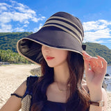 Black plastic empty top hat women's large brim UV protection outdoor spring and summer travel beach sun hat