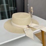 Sisters flat top straw hat women's summer big brim sun hat travel holiday sun hat