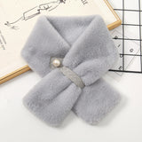 Autumn and winter pearl wool scarf girls cross hair collar warm imitation rabbit hair scarf