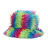 Autumn and winter personality trend plush pot hat long section fur rainbow gradient fisherman hat women