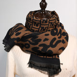 Women's Autumn and Winter Leopard Print Patchwork Scarf Sweet Imitation Cashmere Fashion Shawl