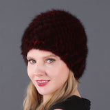 Ladies Mink Knitted Hat Women's Double Layer Warm Pineapple Hat Baotou Hat Fur Hat