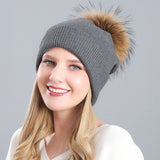 Women's autumn and winter warm double-layer thickened winter knitted fur hat women's wool ball wool hat