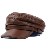 First layer cowhide men's outdoor leather hat Winter beret production warm earmuffs Leather women's hat (size: 56-60cm)