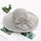 Women's summer big brim sunscreen sun hat flower rhinestone sun hat seaside cotton and linen beach hat