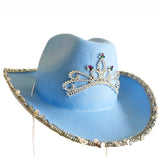 Western cowboy hats men and women outdoor fishing sun hats sequined crown rolled big brim tourist hat