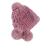 Women's ear protection fur hat in winter Rex rabbit hair knitting with fox hair three balls for warmth and thickening