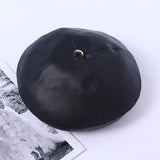 Autumn and winter beret women's soft PU leather hat art retro painter hat