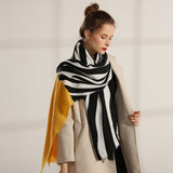 Zebra pattern patchwork scarf women's winter dual-use long shawl contrast color imitation cashmere square scarf