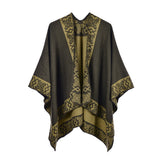 Women's reversible shawl vintage fashion jacquard split thickened warm cloak
