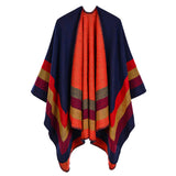 Women's four bar large frame split imitation cashmere jacquard cape cape