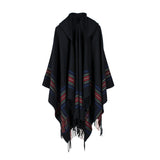 Women's Thick Color Stripe Imitation Cashmere Jacquard Shawl Warm Lengthened Fashion Hooded Cape