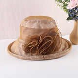 Ladies Eugen Mesh Flower Top Hat Summer Mom Shade Foldable Sunscreen Flanging Pot Hat