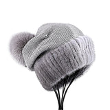Mink fur hat women's autumn and winter fox fur ball knitted wool hat warm thickened earmuffs fur hat