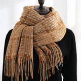 Imitation cashmere scarf women's autumn and winter plaid thickened warm tassel shawl