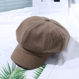 Beret women's autumn and winter warm winter hat solid color octagonal cap all-match peaked cap