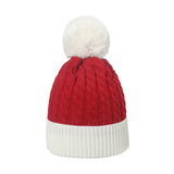 Autumn and winter knitted hat green red stitching wool hat warm fur ball cold hat Christmas hat