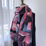 Scarf women's printed tassel shawl mid-length thickened imitation cashmere warm scarf