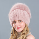 Rex Rabbit Hair Winter Hat Children's Fox Hair Thickened Warm Knitted Ear Protection Leather Straw Hat in Winter