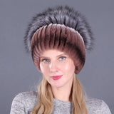 Ladies Winter Rex Rabbit Fur Warm Hat Ear Guards Thickened Handmade