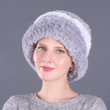 Rex rabbit fur hat women's autumn and winter trendy wool knitted curling hat dome small hat ear protection warm hat