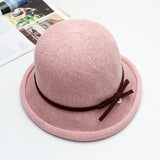 Dome curling pot hat female summer wild Western-style knitted bow pearl sun hat fisherman hat breathable cool hat