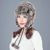 Rex rabbit fur hat female winter wild casual thickening warm ear protection winter