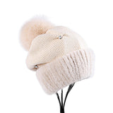 Mink fur hat women's autumn and winter fox fur ball knitted wool hat warm thickened earmuffs fur hat