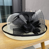 Spring and summer mesh flower fashion hat ladies British retro roll top hat outdoor all-match sunscreen hat